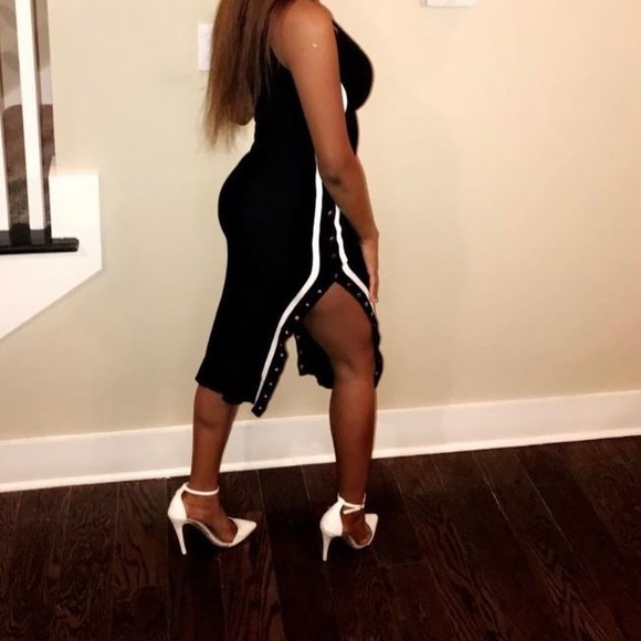 Black Ribbed Button Down Dress - Picture 5 of 5